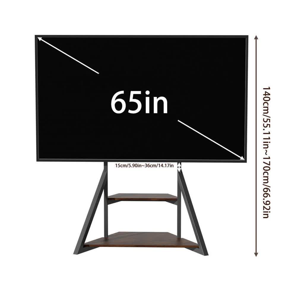 2 Tiers Rustic Wood Shelves Heavy Duty Universal Tv Floor Stand For 32-75 Inches - Free Delivery