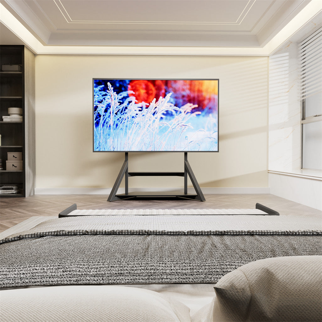 Reinforced Metal 65-100" Tv Floor Stand 2 Tier Shelf Tv Mount Adjustable Height - Free Delivery