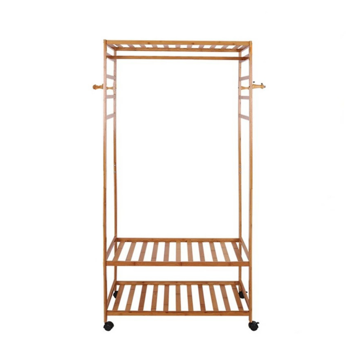 XXL Wooden Clothes Rail Coat Rack with Wheels – Open Wardrobe Organizer - Free Delivery