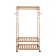 XXL Wooden Clothes Rail Coat Rack with Wheels – Open Wardrobe Organizer - Free Delivery