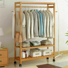 XXL Wooden Clothes Rail Coat Rack with Wheels – Open Wardrobe Organizer - Free Delivery
