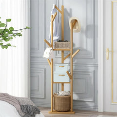 Wooden Coat and Hat Stand with 10 Hooks – Floor Standing Clothes and Umbrella Rack - Free Delivery