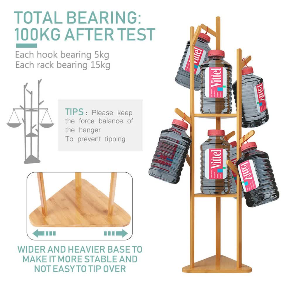 Wooden Coat and Hat Stand with 10 Hooks – Floor Standing Clothes and Umbrella Rack - Free Delivery