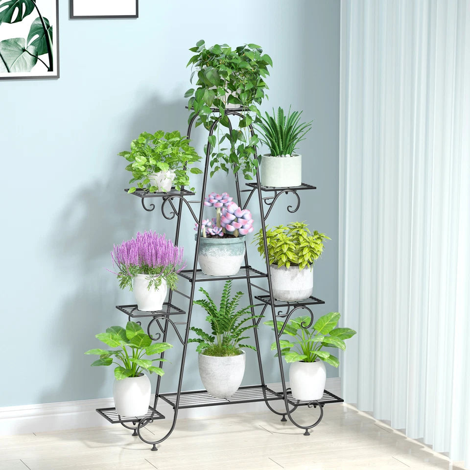 Oversized Metal Plant Stand with 9-Tier Flower Display Shelves - Free Delivery