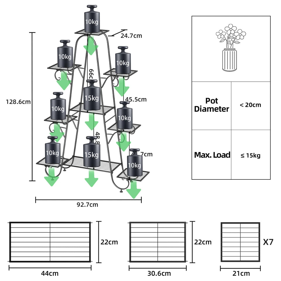 Oversized Metal Plant Stand with 9-Tier Flower Display Shelves - Free Delivery