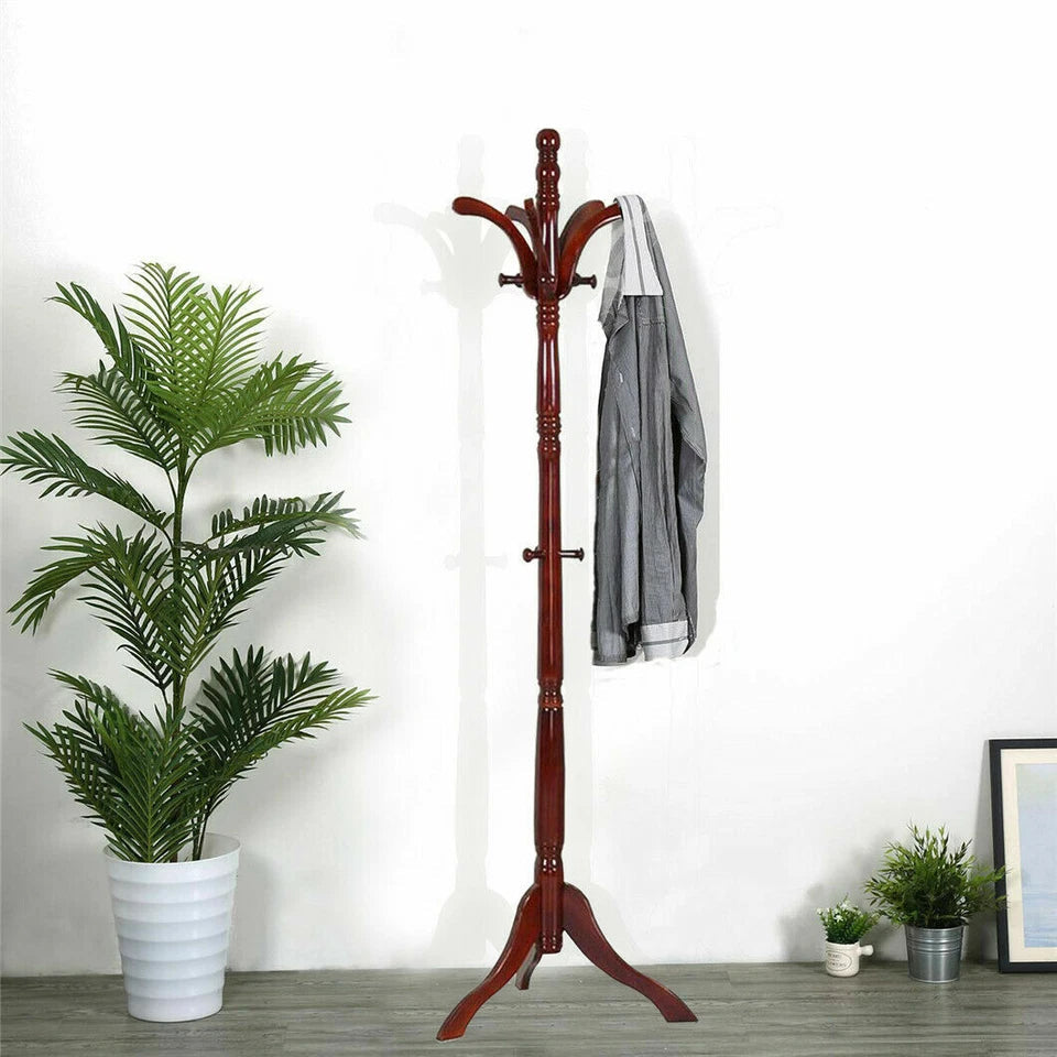 Vintage Wooden Coat Rack Stand with 13 Hooks for Hats, Clothes and Handbags - Free Delivery