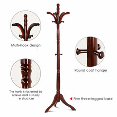 Vintage Wooden Coat Rack Stand with 13 Hooks for Hats, Clothes and Handbags - Free Delivery