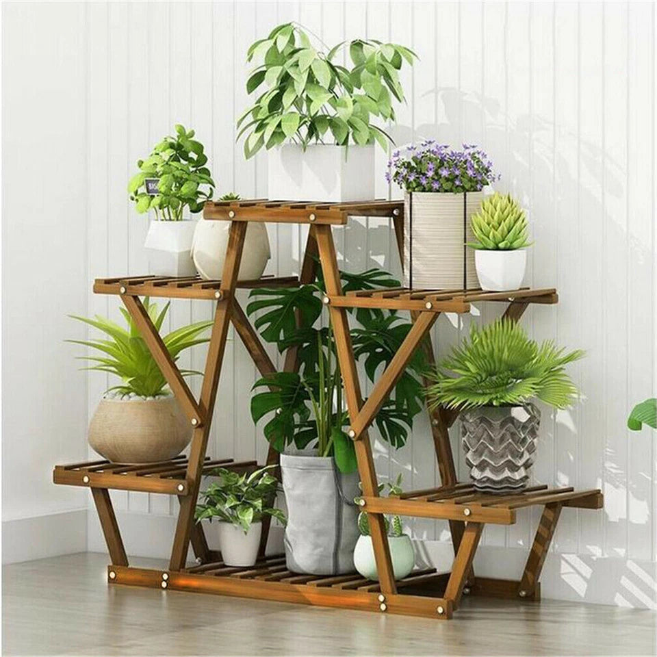 Upgraded Thick Wood Indoor Plant Stand with Flower Planter Shelves - Free Delivery