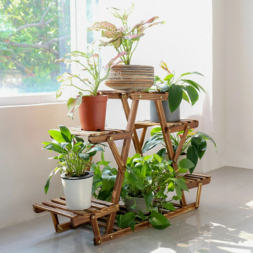 Upgraded Thick Wood Indoor Plant Stand with Flower Planter Shelves - Free Delivery