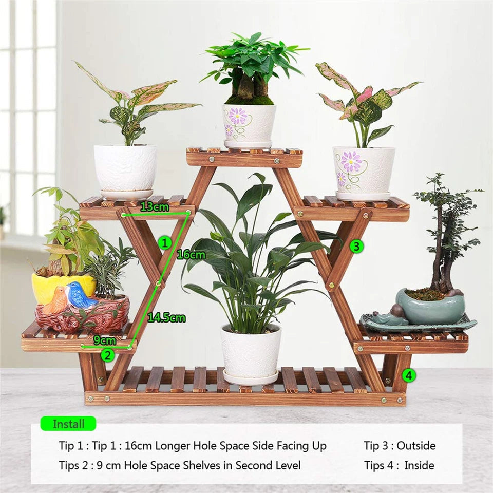 Upgraded Thick Wood Indoor Plant Stand with Flower Planter Shelves - Free Delivery