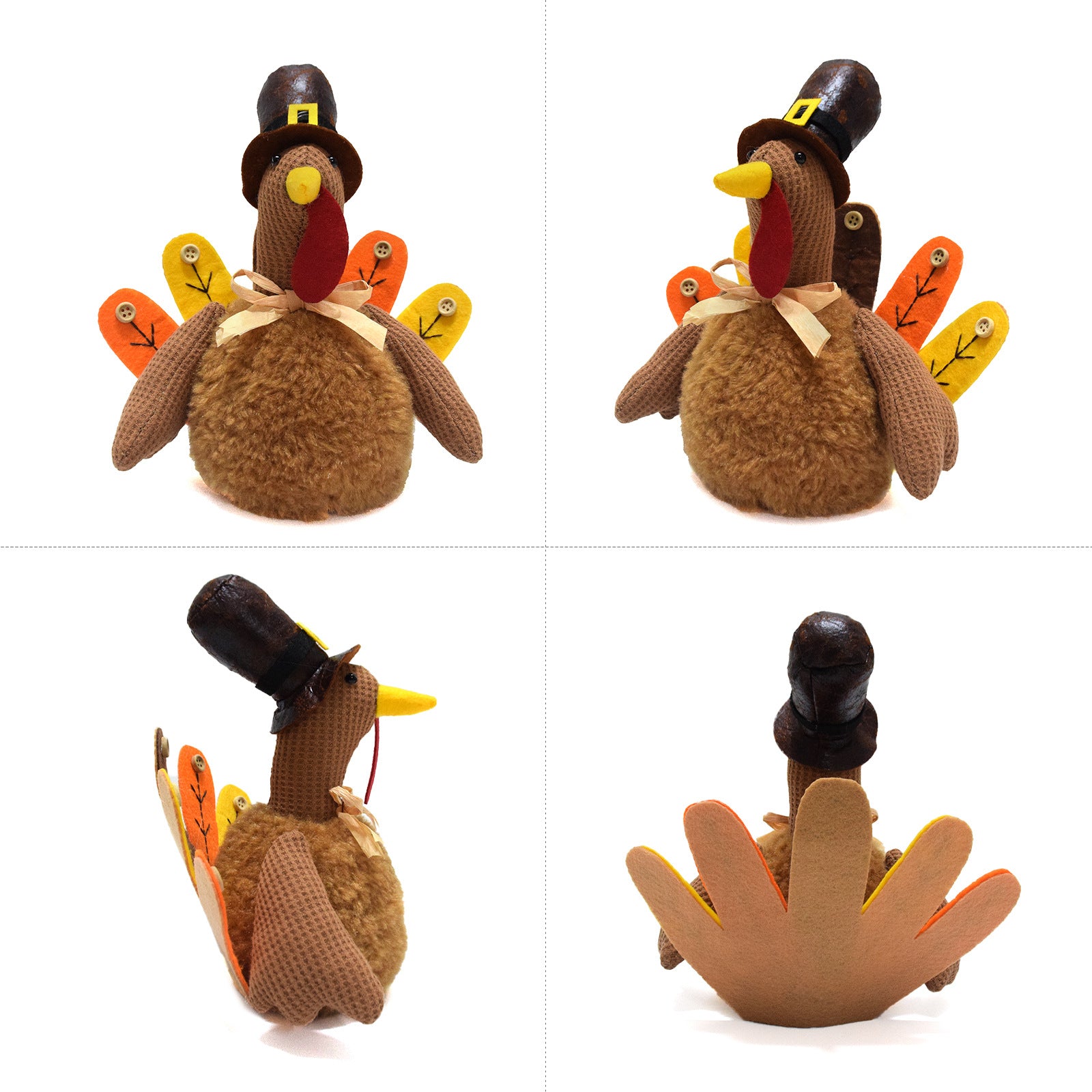 Brown Charming Thanksgiving Turkey Plush - Rustic Autumn Harvest Tabletop Decor Figurine