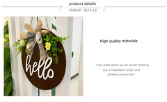 Brown Rustic 'Hello' Welcome Sign - Farmhouse Round Wooden Wreath for Front Door Decor
