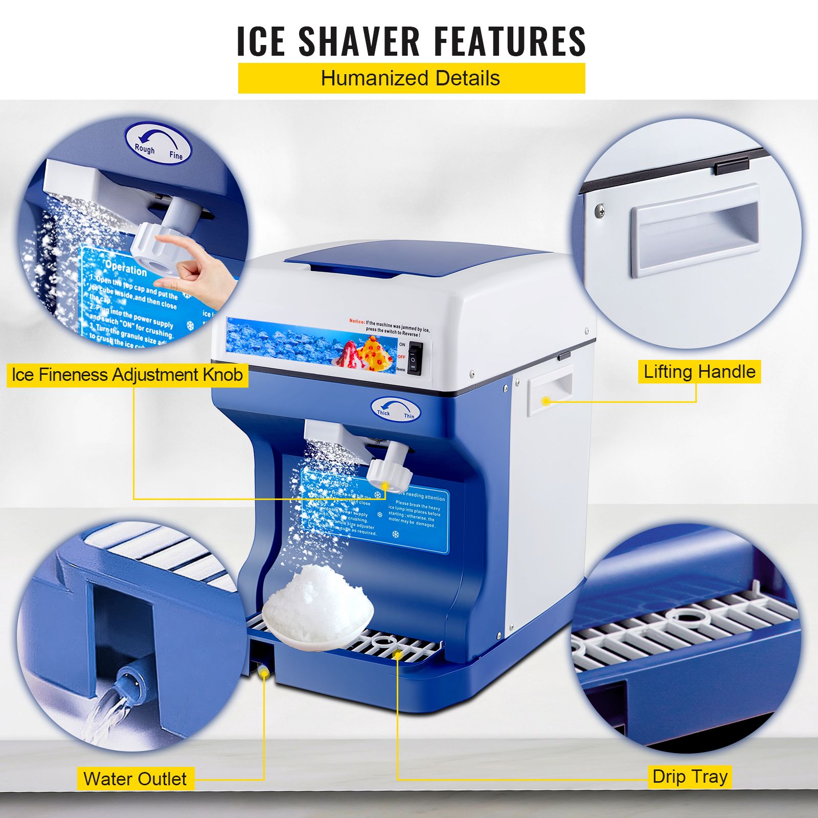 Ice Shaver 265LBS/Hour Snow Cone Frozen Ice Shaving Slushie Dessert Maker