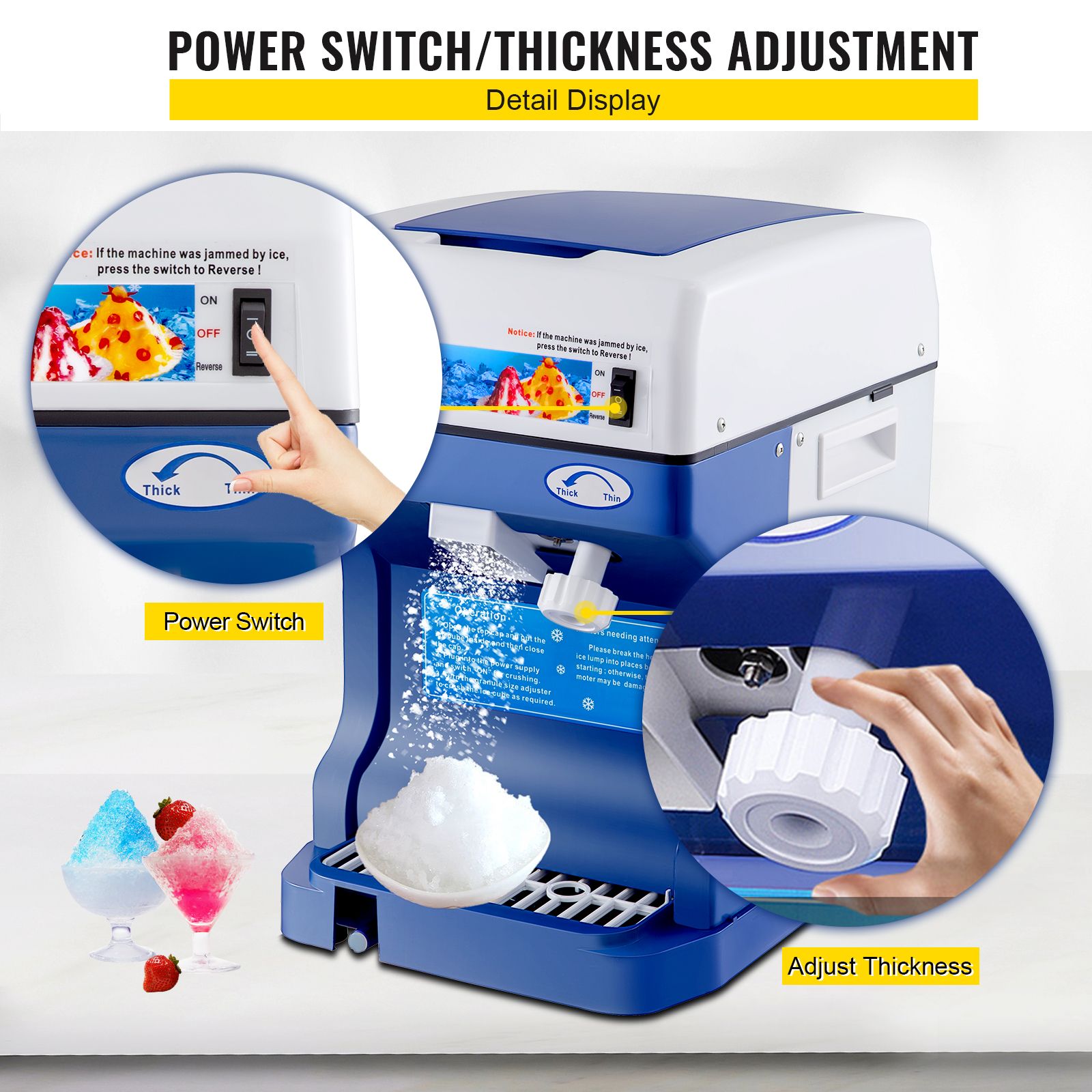 Ice Shaver 265LBS/Hour Snow Cone Frozen Ice Shaving Slushie Dessert Maker