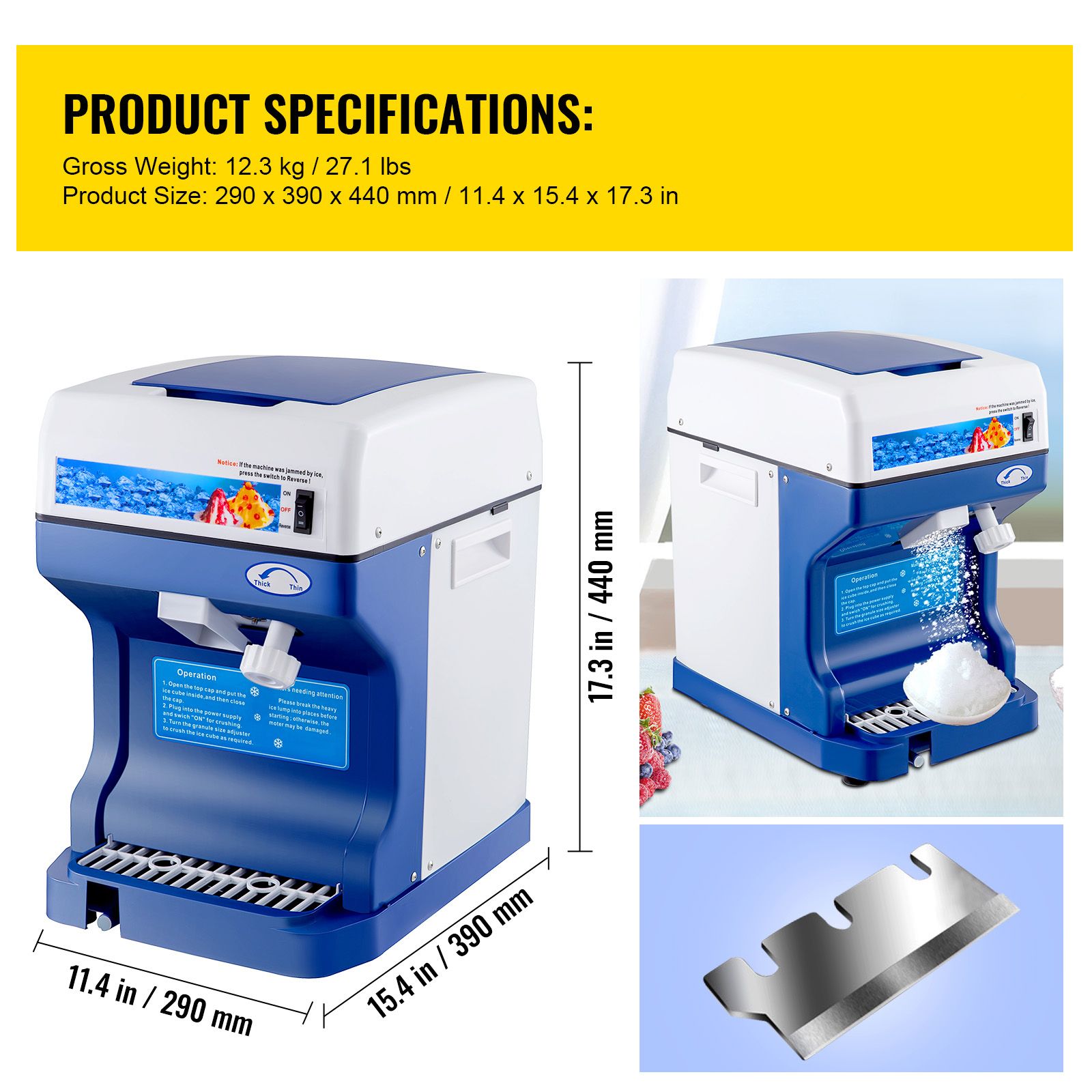 Ice Shaver 265LBS/Hour Snow Cone Frozen Ice Shaving Slushie Dessert Maker