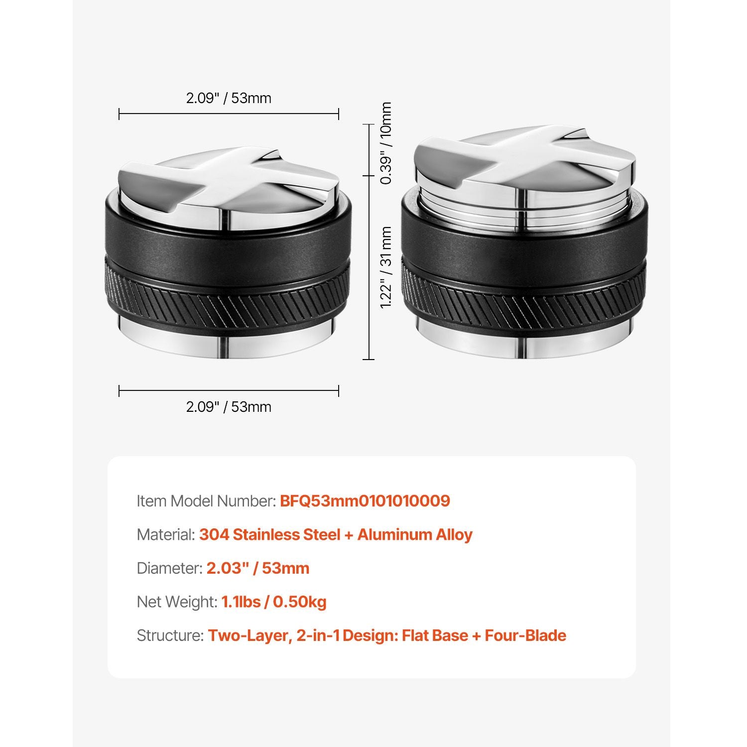 53mm Coffee Distributor 2-in-1 Adjustable Espresso Distributor for Home