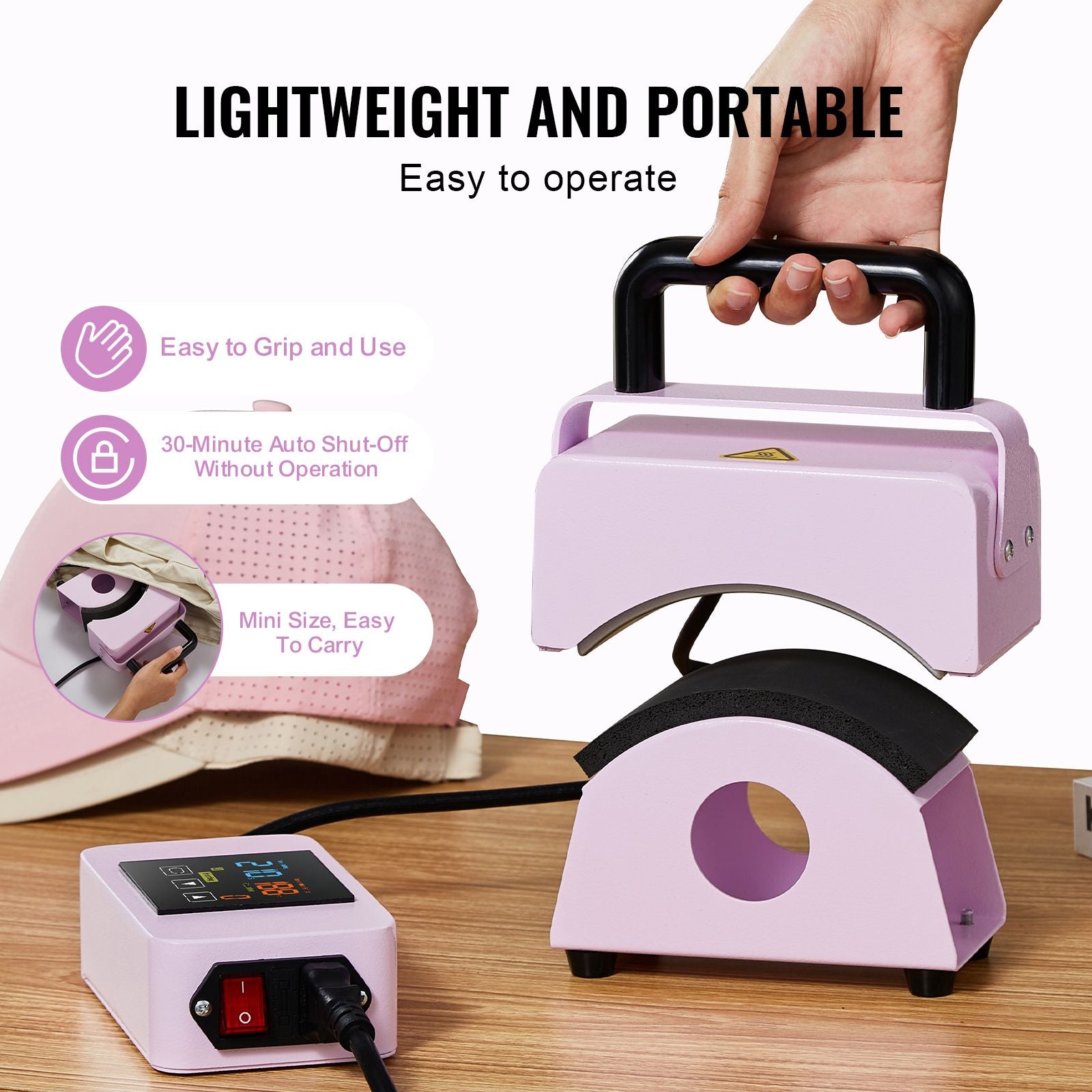 Hat Press Machine Mini Hat Heat Press for Caps 5.9x3.15 inch Plate Purple
