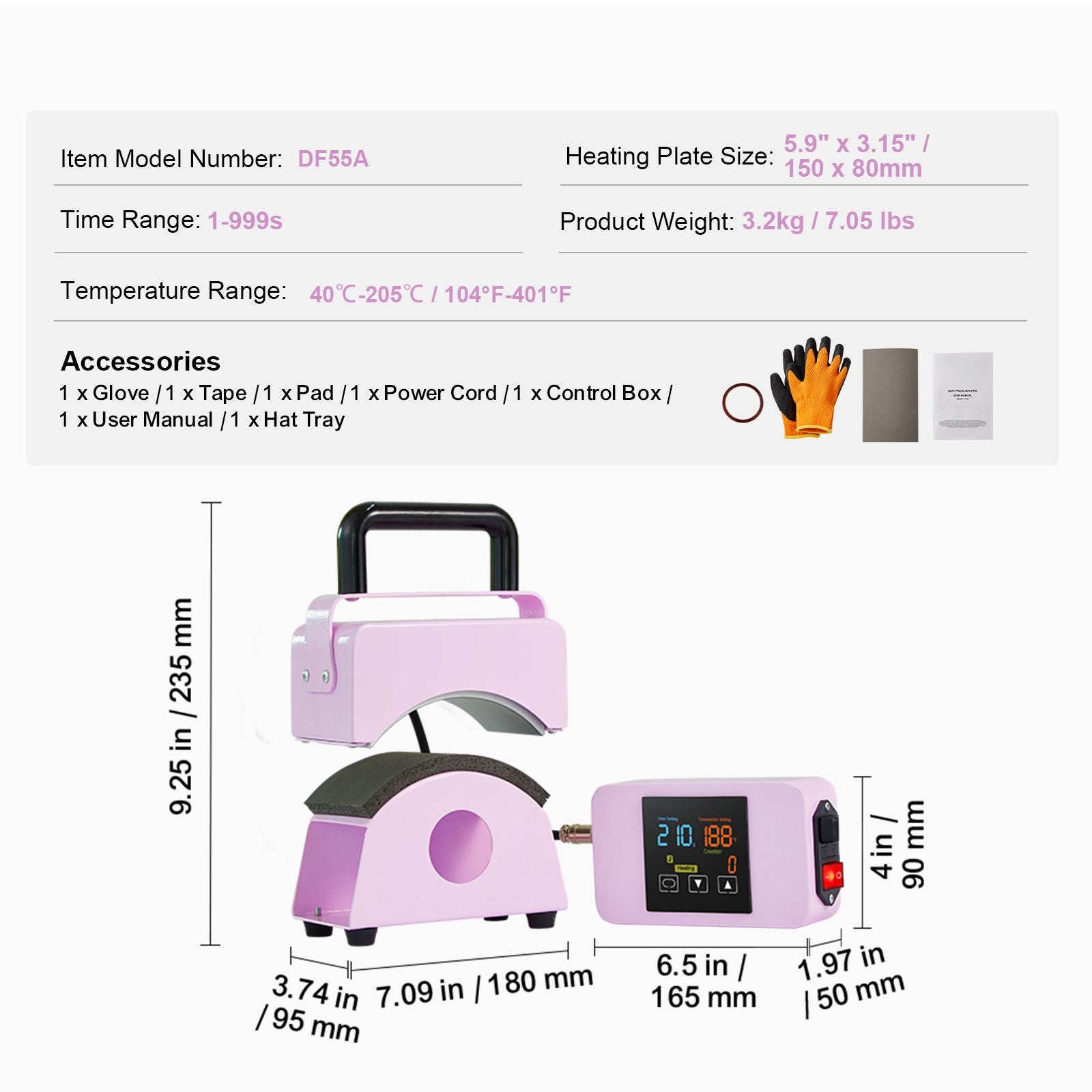 Hat Press Machine Mini Hat Heat Press for Caps 5.9x3.15 inch Plate Purple
