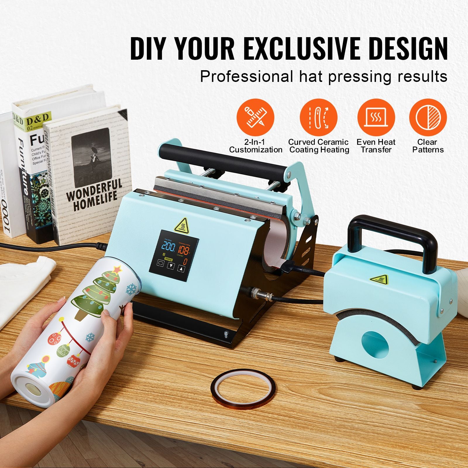 2 in 1 Tumbler and Hat Heat Press Machine Heat Machine for Caps Hats Mugs