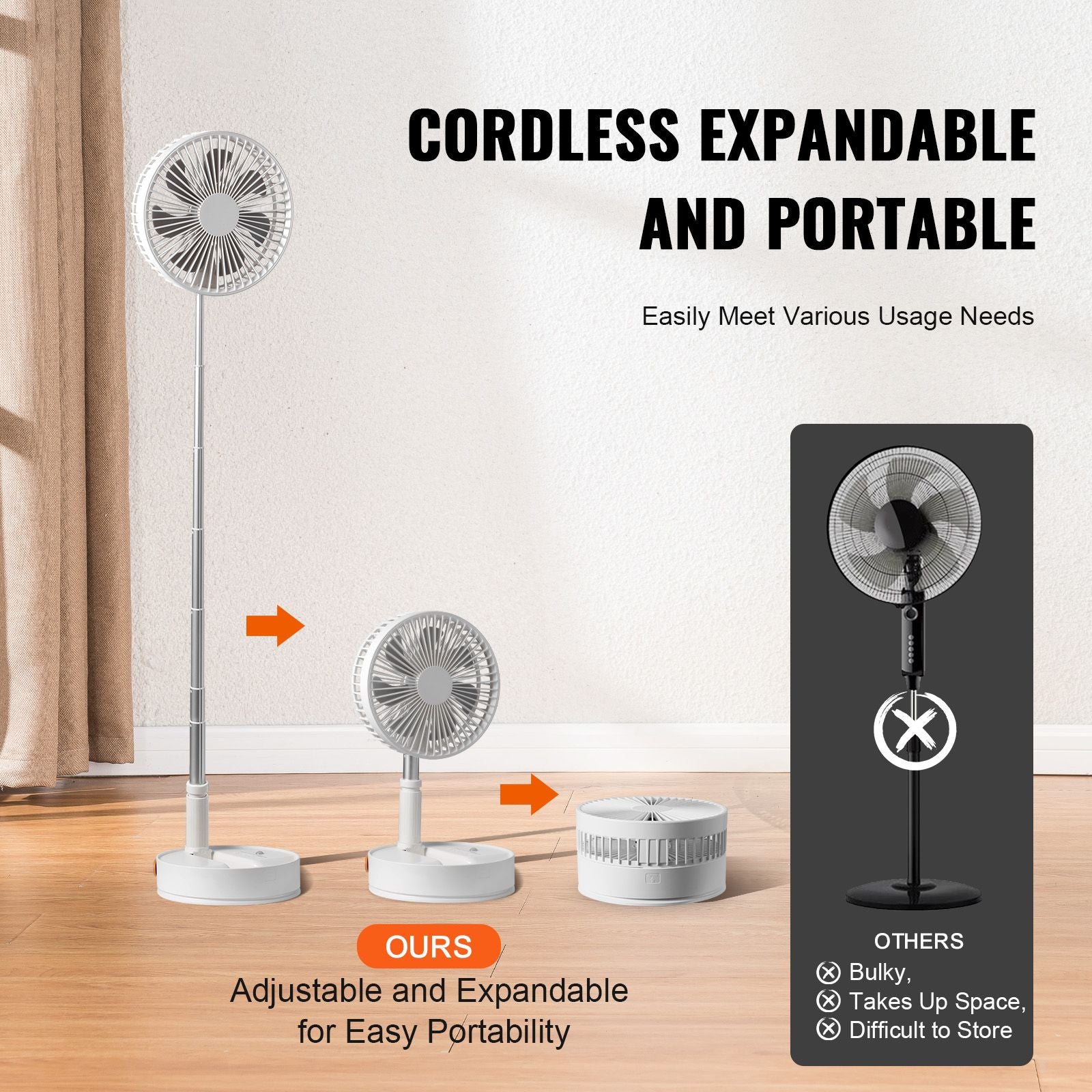 8 Inch Foldable Oscillating Standing Fan with Remote Control, 4 Speed Adjustable