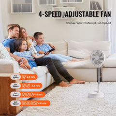 8 Inch Foldable Oscillating Standing Fan with Remote Control, 4 Speed Adjustable