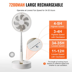8 Inch Foldable Oscillating Standing Fan with Remote Control, 4 Speed Adjustable