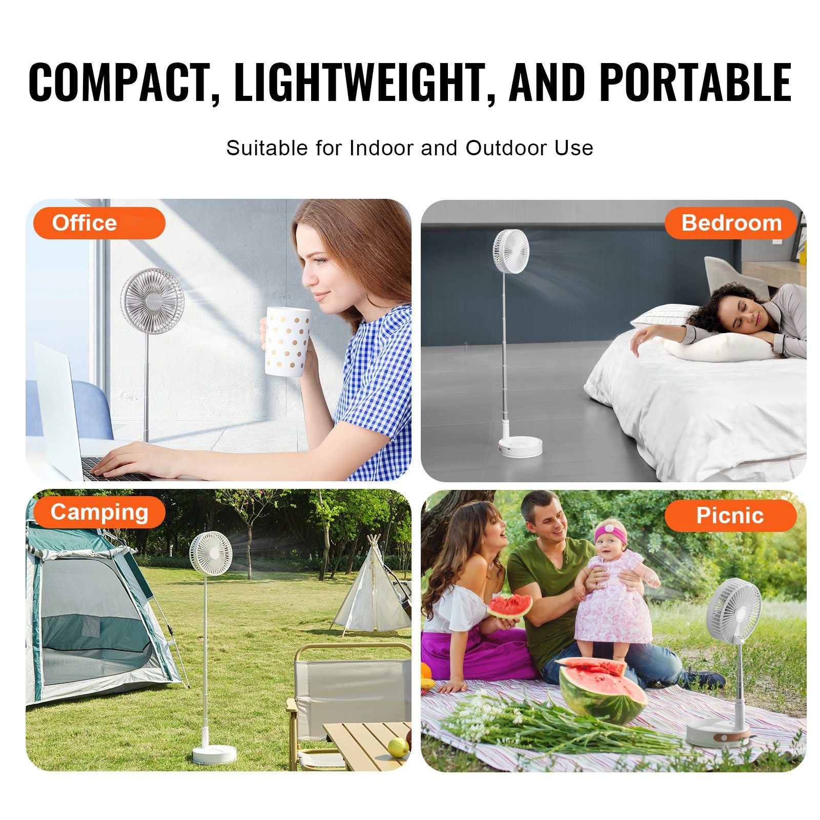 8 Inch Foldable Oscillating Standing Fan with Remote Control, 4 Speed Adjustable