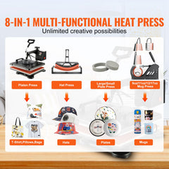 1400W Heat Press Machine 8 In 1 Sublimation Steel Frame Heat Presses with