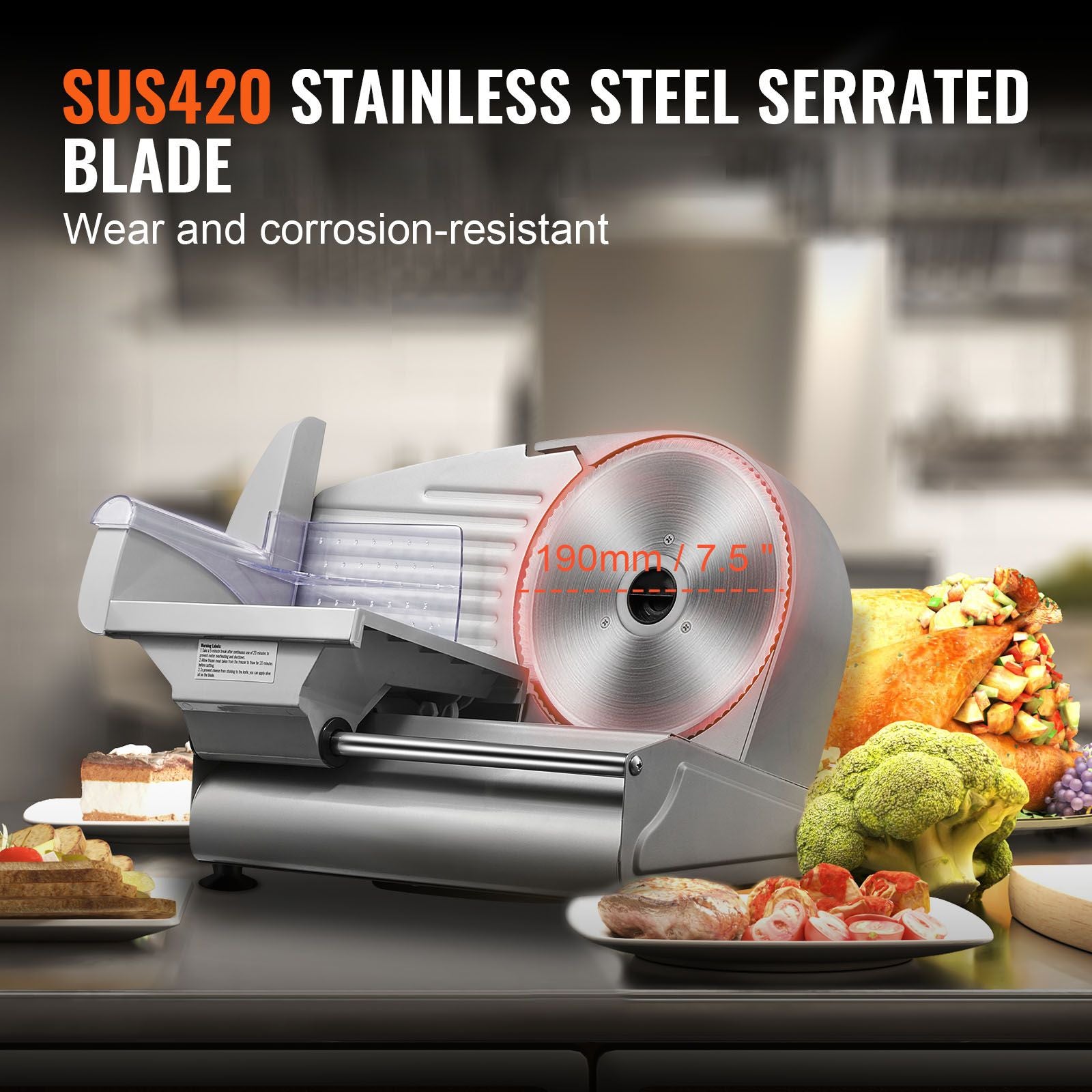 Meat Slicer, 180W Electric Deli Food Slicer with 7.5" SUS420 Stainless Steel
