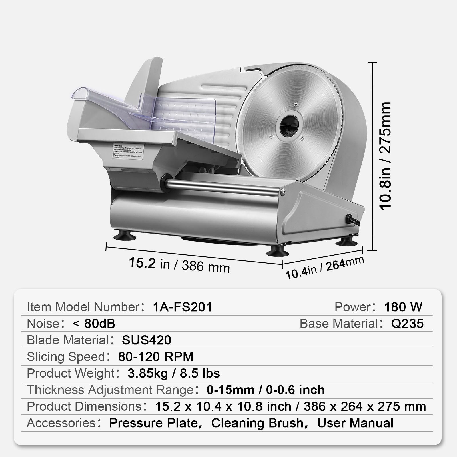 Meat Slicer, 180W Electric Deli Food Slicer with 7.5" SUS420 Stainless Steel