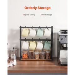 Coffee Mug Holder for Countertop 16 Hooks Cup Rack with Wood Storage Base