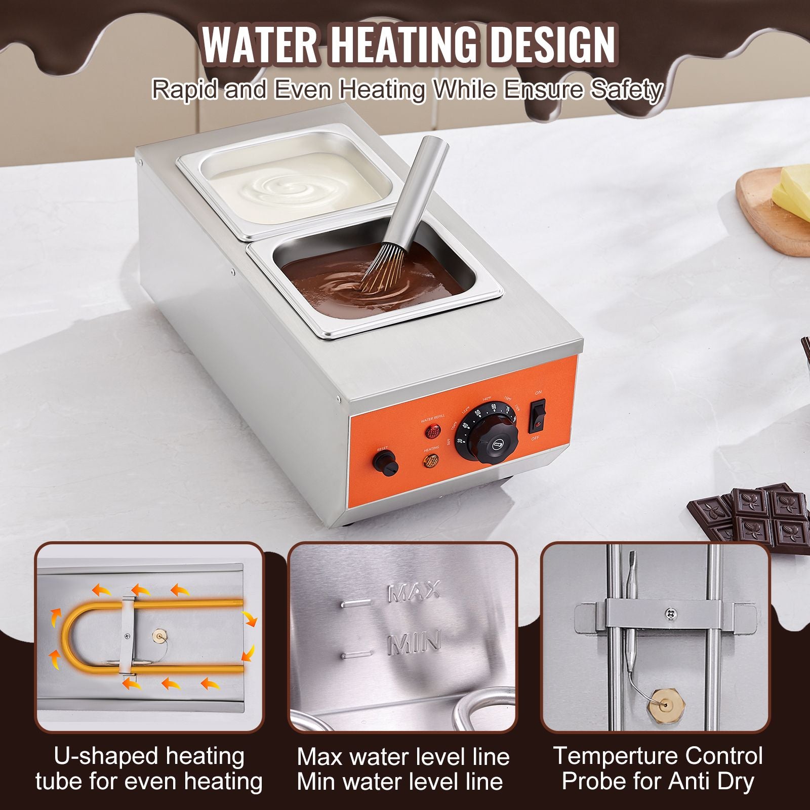 Chocolate Tempering Machine, 2 Tanks Chocolate Melting Pot with TEMP Control