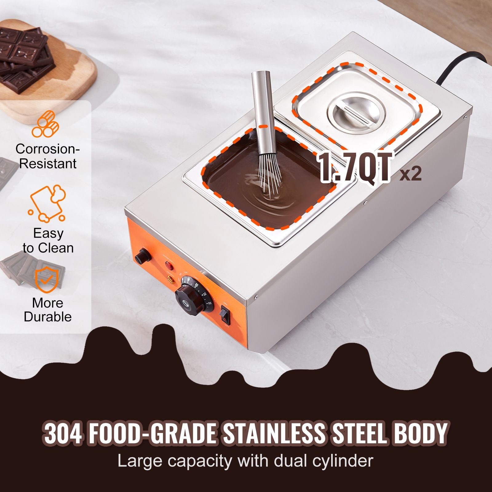 Chocolate Tempering Machine, 2 Tanks Chocolate Melting Pot with TEMP Control