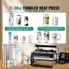 Tumbler Heat Press Machine 11-30oz Mug Press Sublimation Tumblers Black