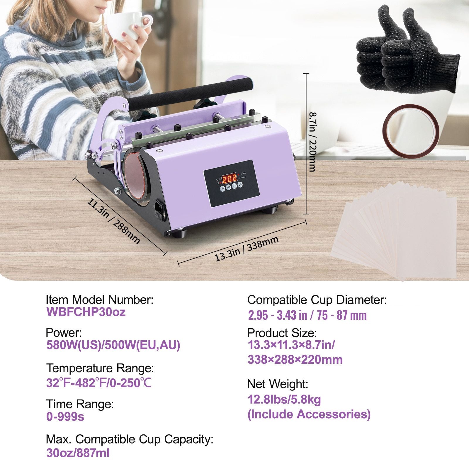 Tumbler Heat Press Machine 11-30oz Mug Press Sublimation Tumblers Purple