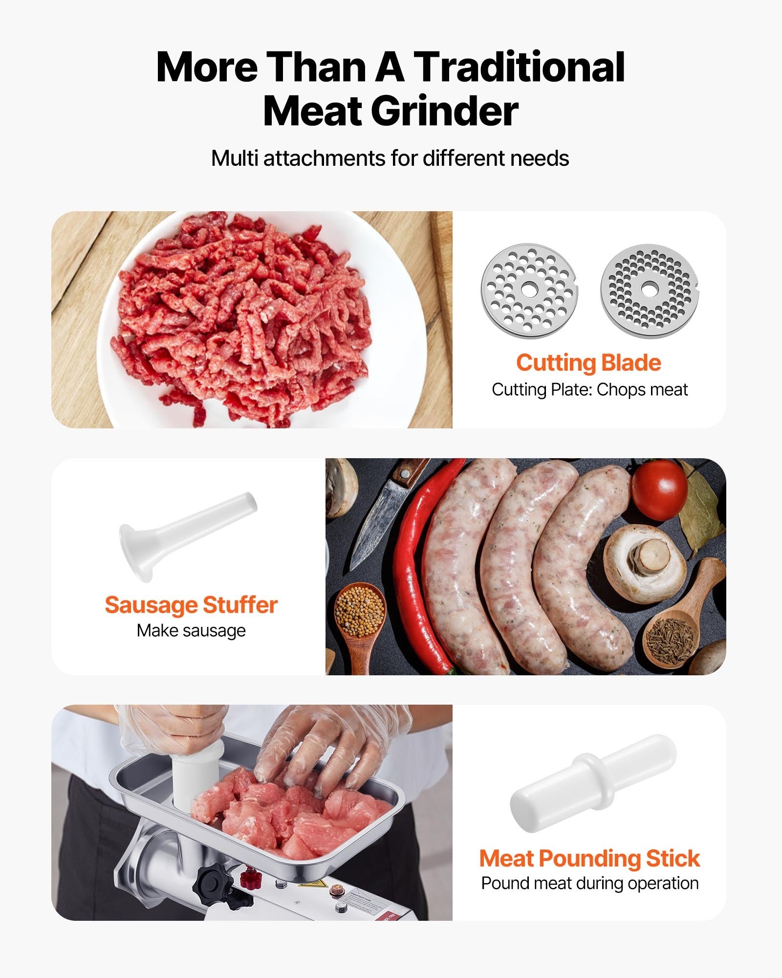 VEVOR Commercial Electric Meat Grinder 9.2 Lbs/Min Sausage Stuffer Maker Kitchen