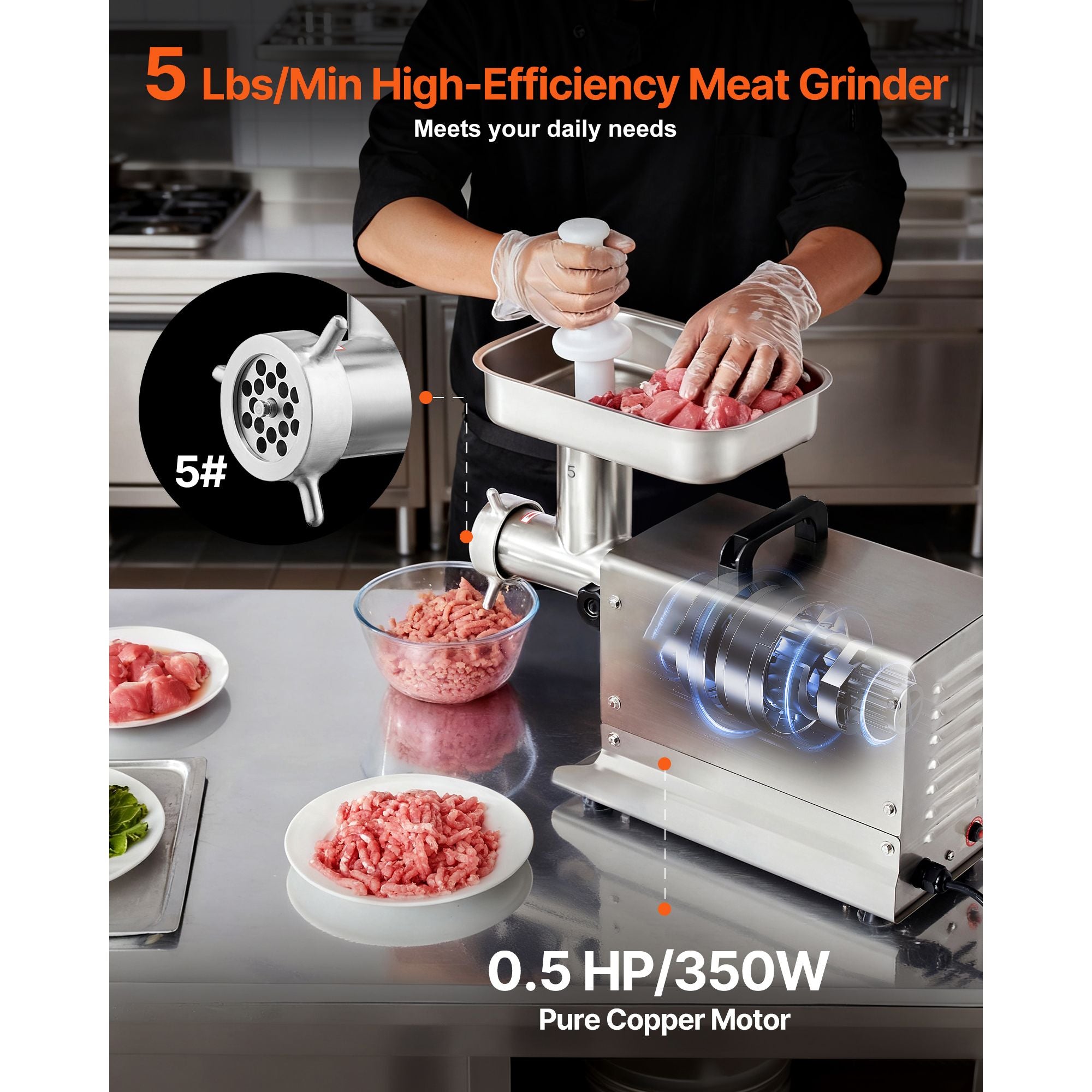 Commercial Electric Meat Grinder 5 Lbs/Min Sausage Stuffer Maker Kitchen