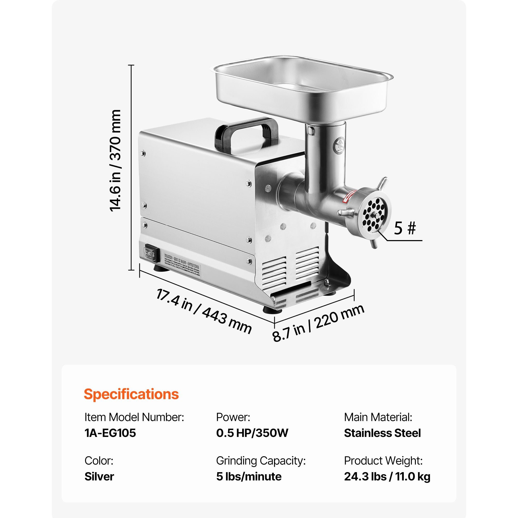 Commercial Electric Meat Grinder 5 Lbs/Min Sausage Stuffer Maker Kitchen