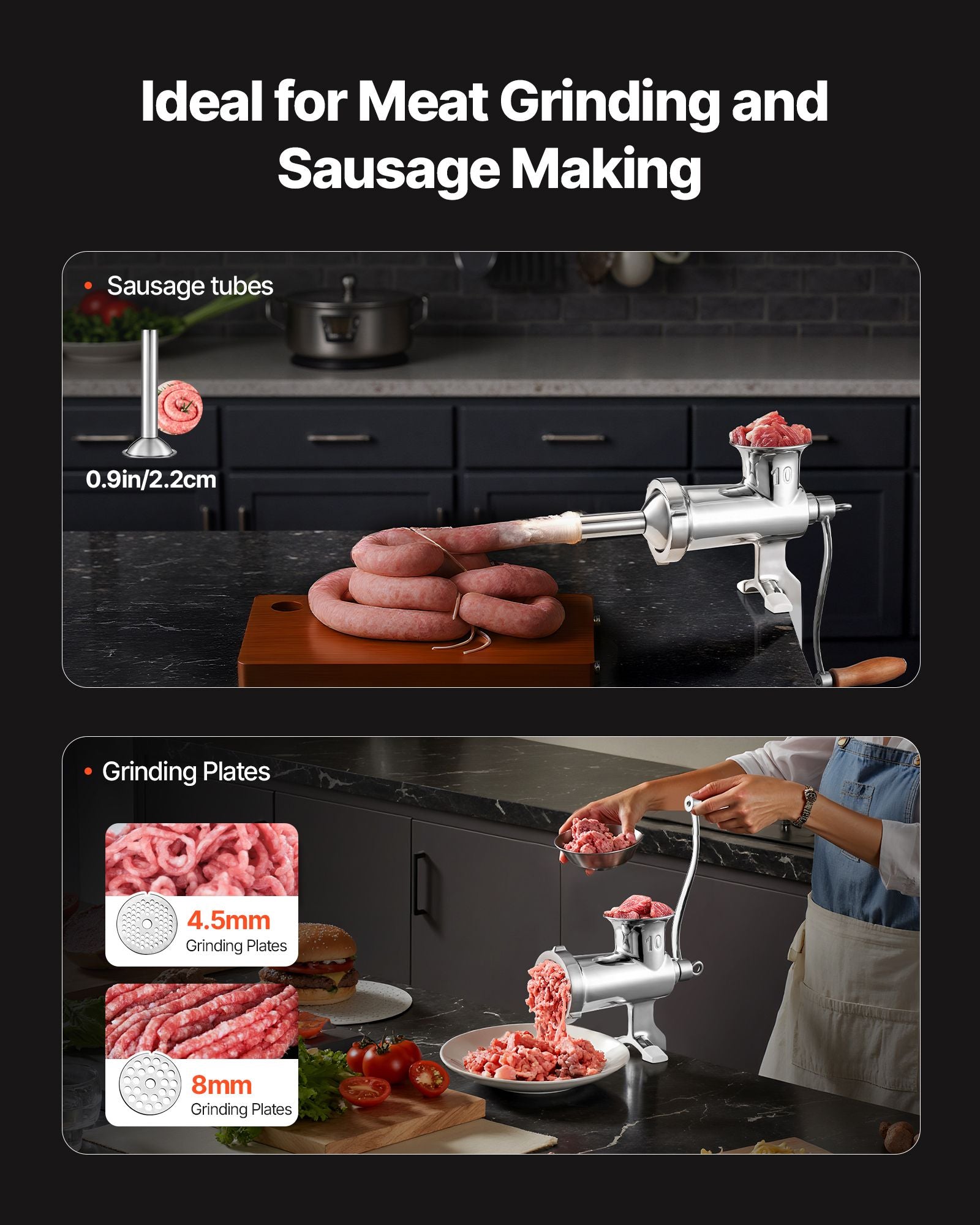 Heavy Duty Meat Grinder Manual Sausage Filler Stainless Steel with Clamp