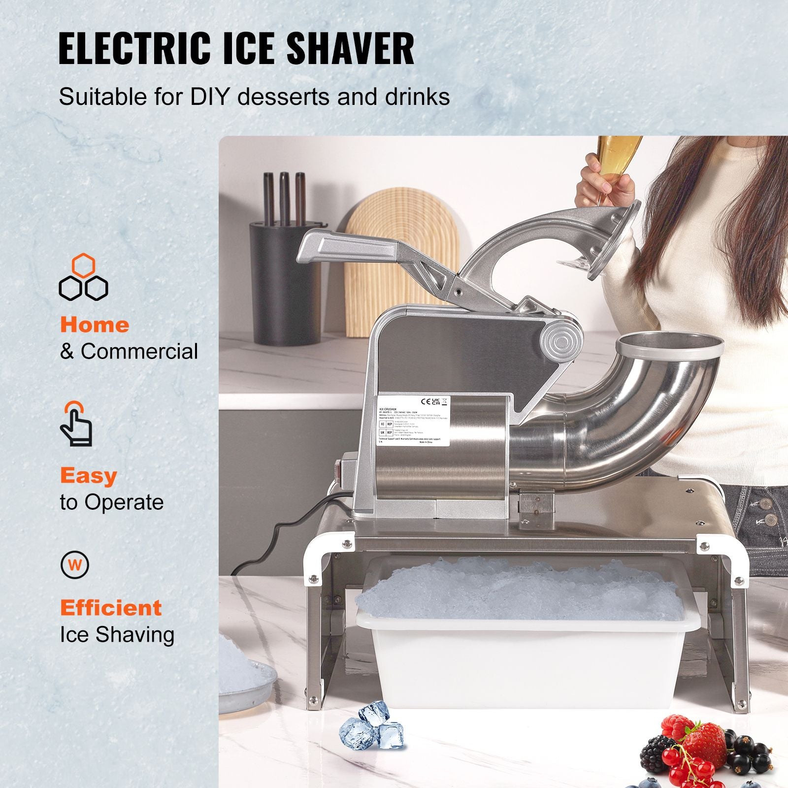 Commercial Ice Shaver Crusher, 661lbs Per Hour Electric Snow Cone Maker, 350W