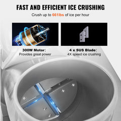 Commercial Ice Shaver Crusher, 661lbs Per Hour Electric Snow Cone Maker, 350W