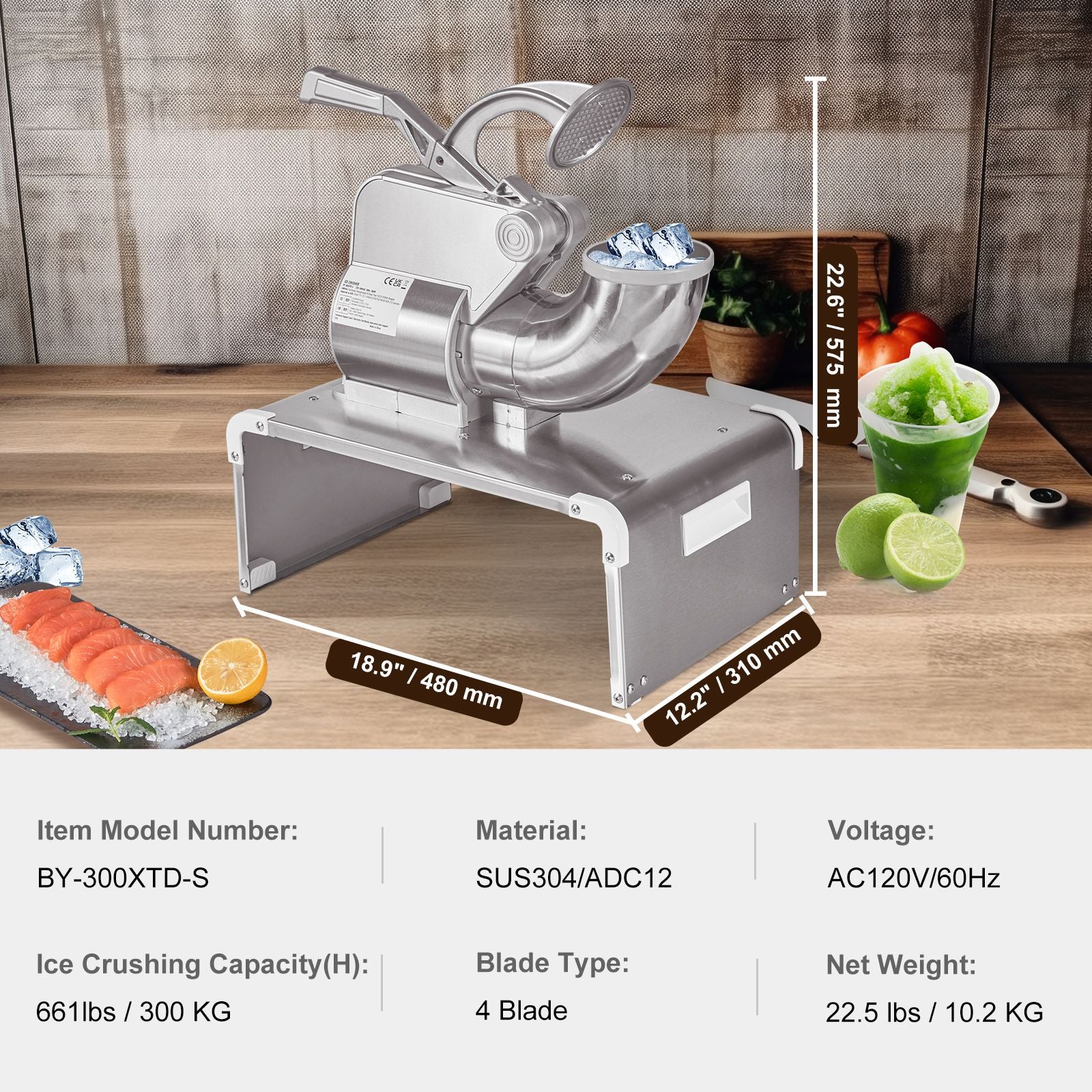 Commercial Ice Shaver Crusher, 661lbs Per Hour Electric Snow Cone Maker, 350W