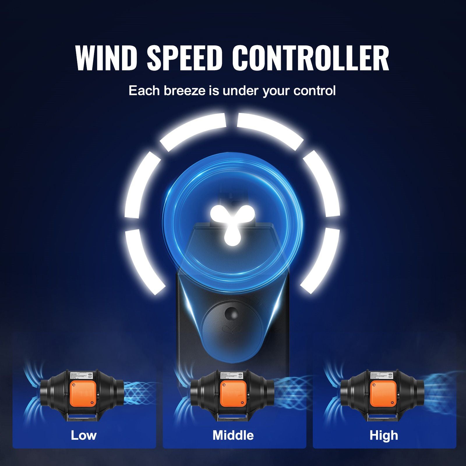 Inline Duct Fan, 102mm 129.7 CFM with Variable Speed Controller, Quiet AC-motor