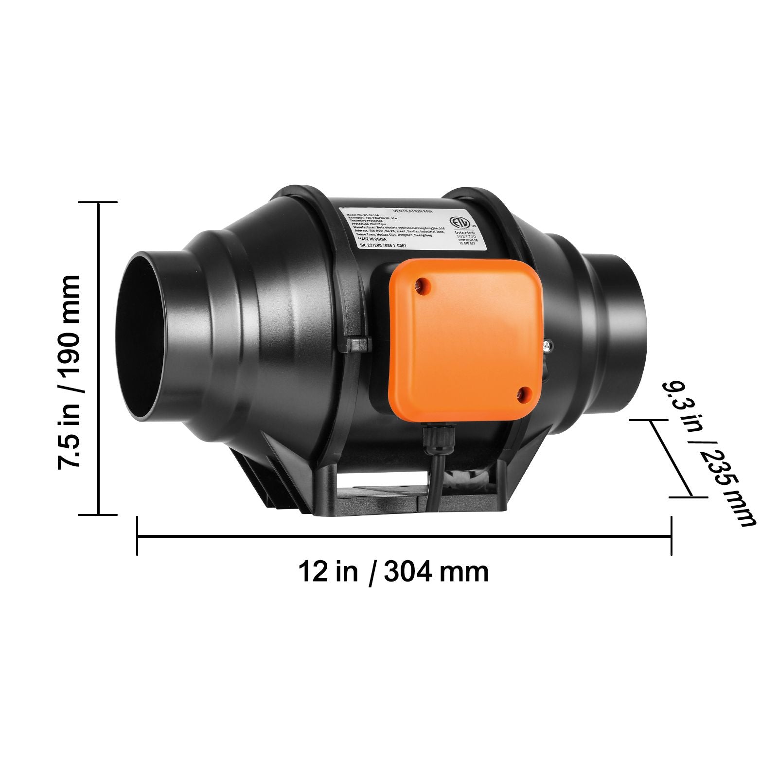 Inline Duct Fan, 102mm 129.7 CFM with Variable Speed Controller, Quiet AC-motor
