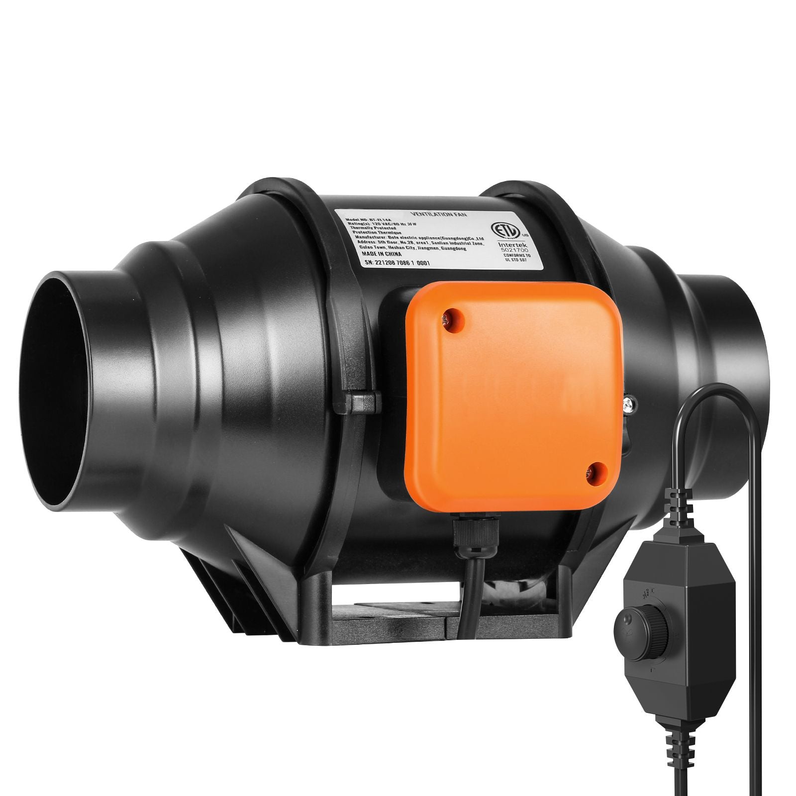 Inline Duct Fan, 102mm 129.7 CFM with Variable Speed Controller, Quiet AC-motor