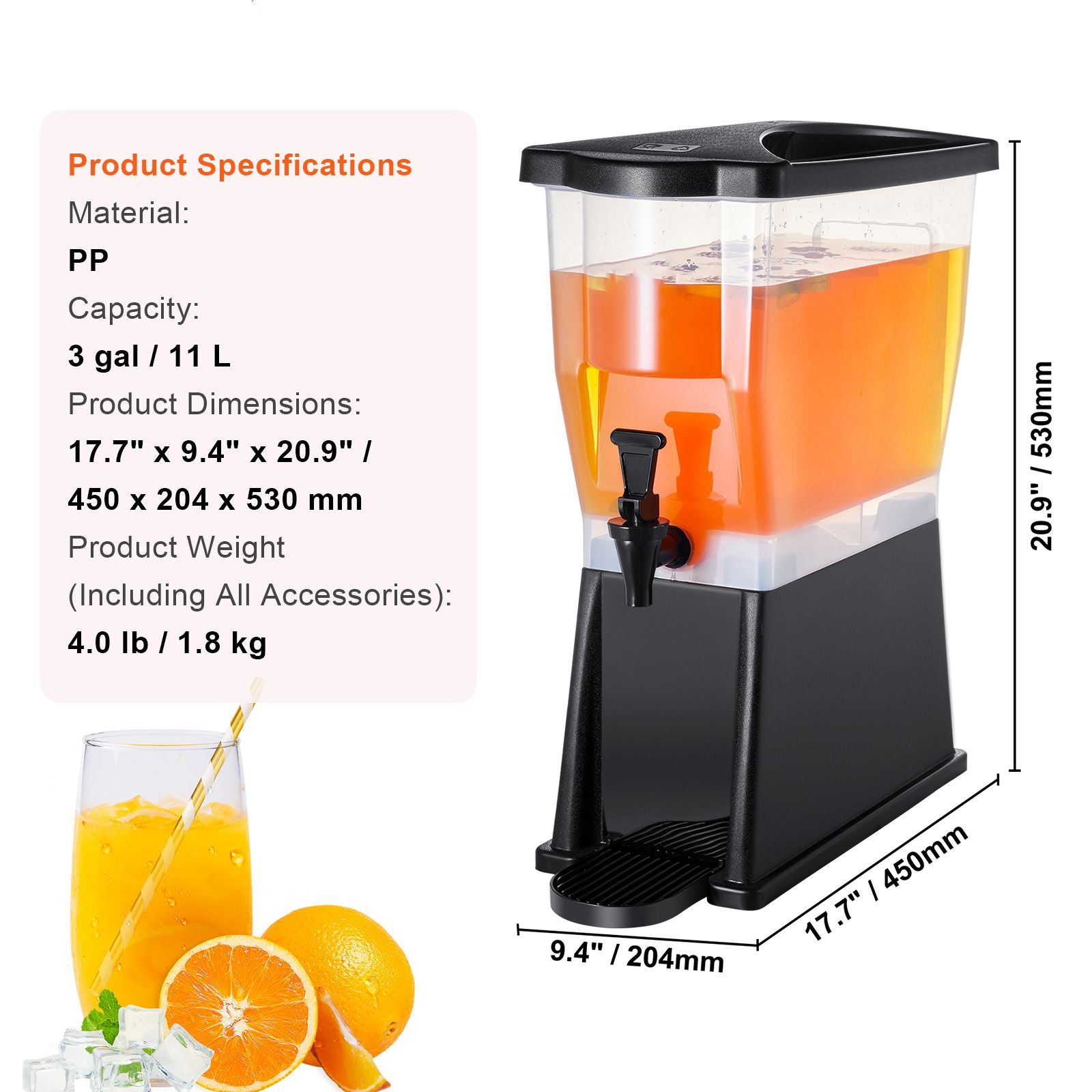 Beverage Dispenser, 3 Gallon Drink Dispenser for Parties, Plastic Juice