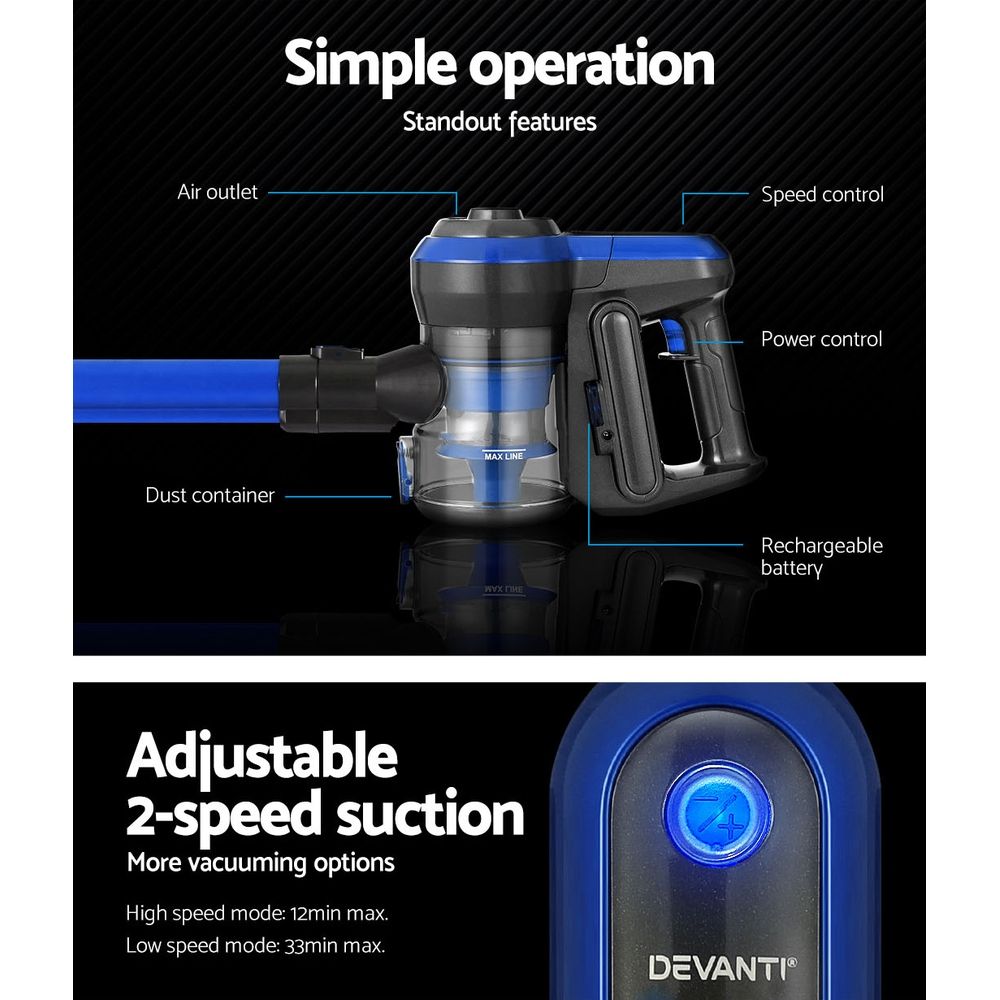Devanti Stick Vacuum Cleaner Brushless Cordless 250W Free Delivery