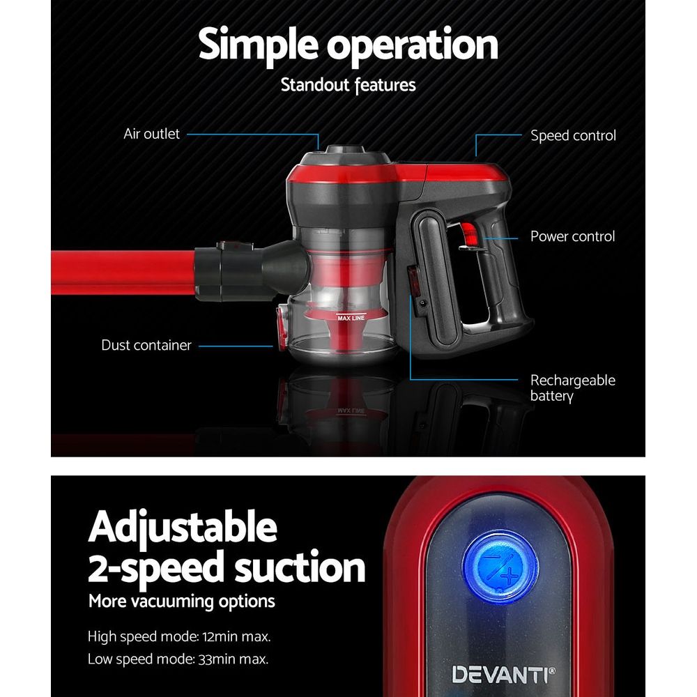 Devanti Stick Vacuum Cleaner Brushless Cordless 250W Free Delivery