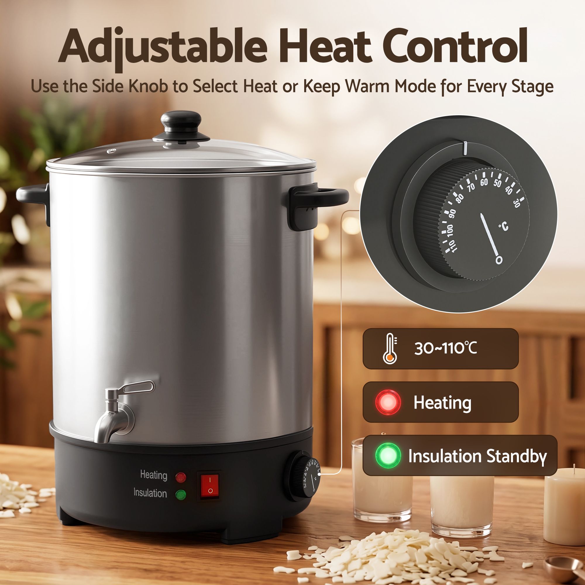 Devanti 16L Wax Melter 1500W Candle Making Pot Quick Pour Spout