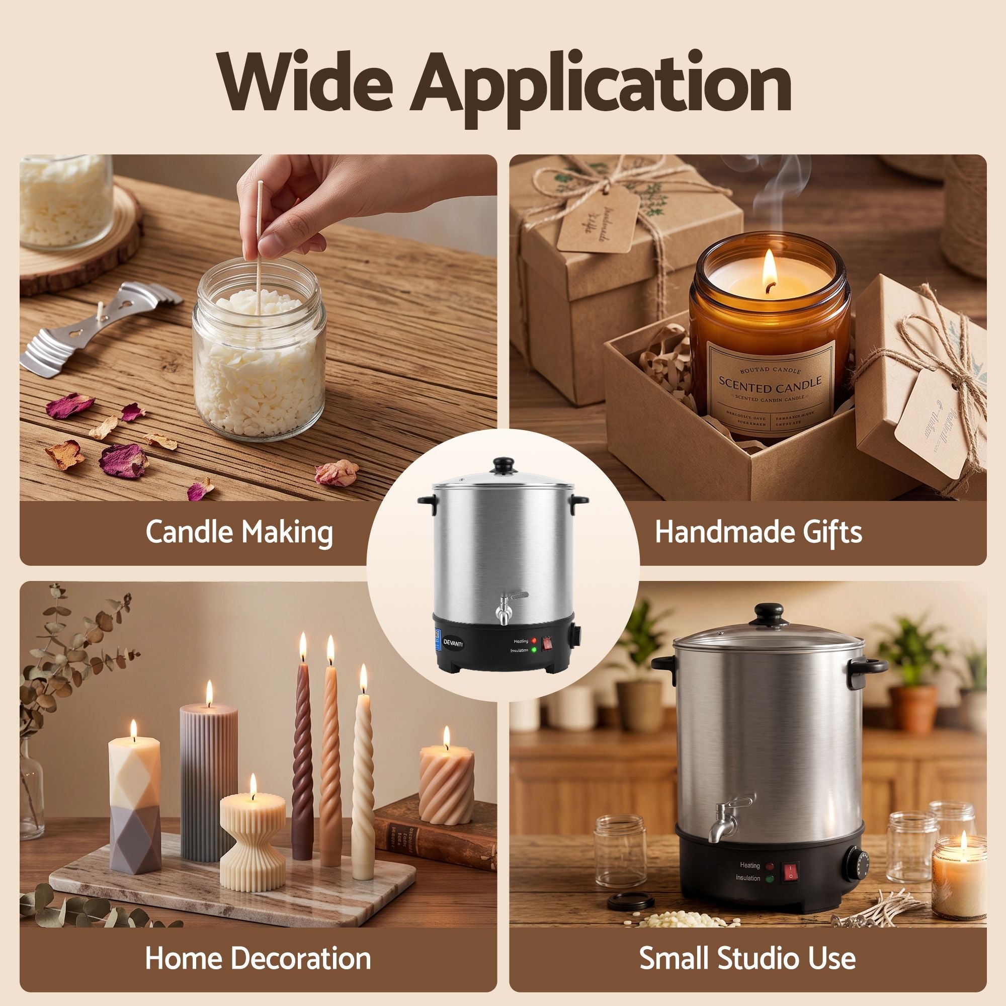 Devanti 16L Wax Melter 1500W Candle Making Pot Quick Pour Spout